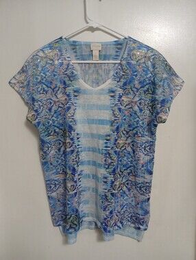 Chico's  Womens Hi-Low Tee Shirt Size 1 Multicolor
